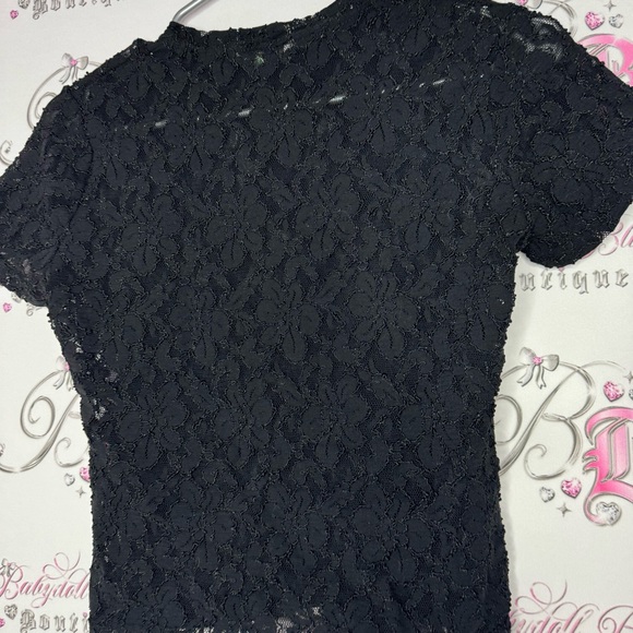 La senza tshirt lace mesh floral flowers black mock neck crop top style luxe - Picture 2 of 8